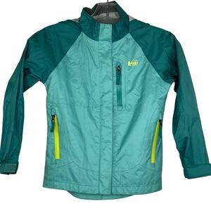REI Co-op green lightweight kid's rain jacket size XS 6/7 *broken zipper